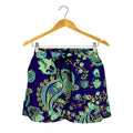 Blue Bohemian Paisley Pattern Print Women's Shorts
