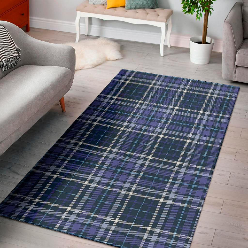 Blue Border Tartan Pattern Print Area Rug