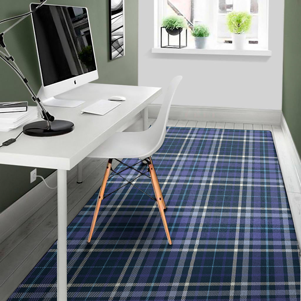 Blue Border Tartan Pattern Print Area Rug