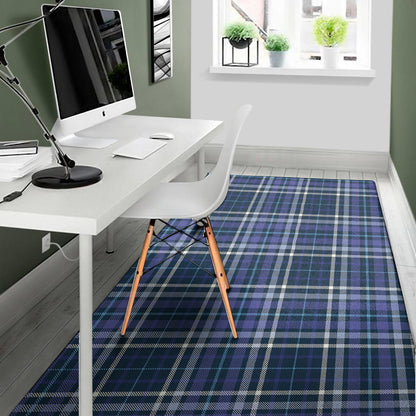 Blue Border Tartan Pattern Print Area Rug