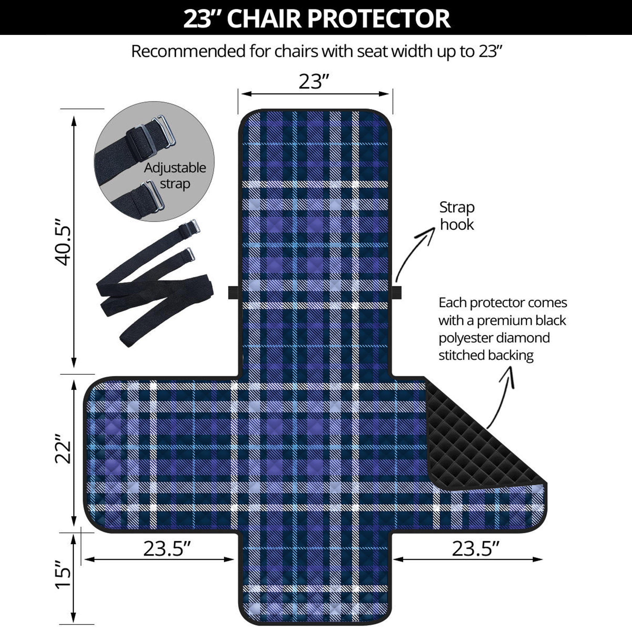 Blue Border Tartan Pattern Print Armchair Protector