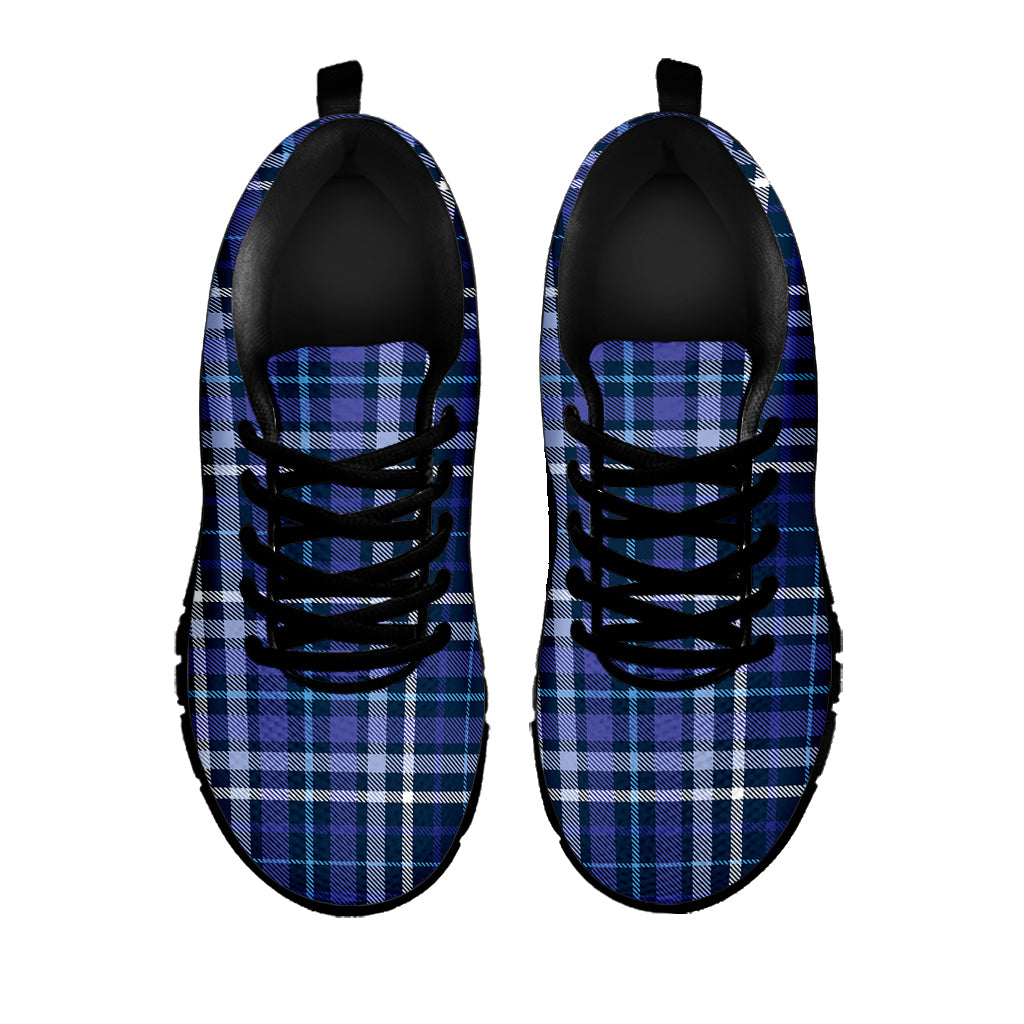 Blue Border Tartan Pattern Print Black Sneakers