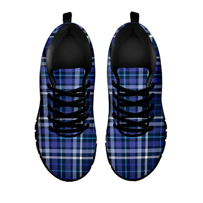 Blue Border Tartan Pattern Print Black Sneakers