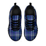 Blue Border Tartan Pattern Print Black Sneakers