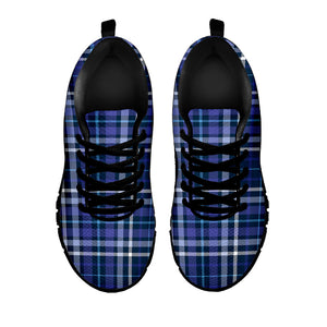 Blue Border Tartan Pattern Print Black Sneakers