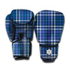 Blue Border Tartan Pattern Print Boxing Gloves