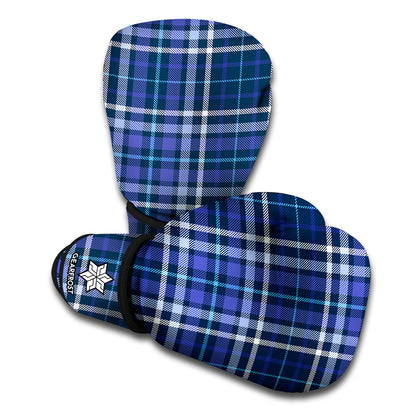 Blue Border Tartan Pattern Print Boxing Gloves