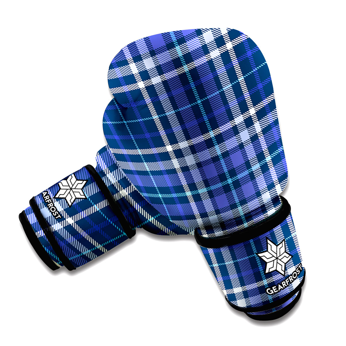 Blue Border Tartan Pattern Print Boxing Gloves