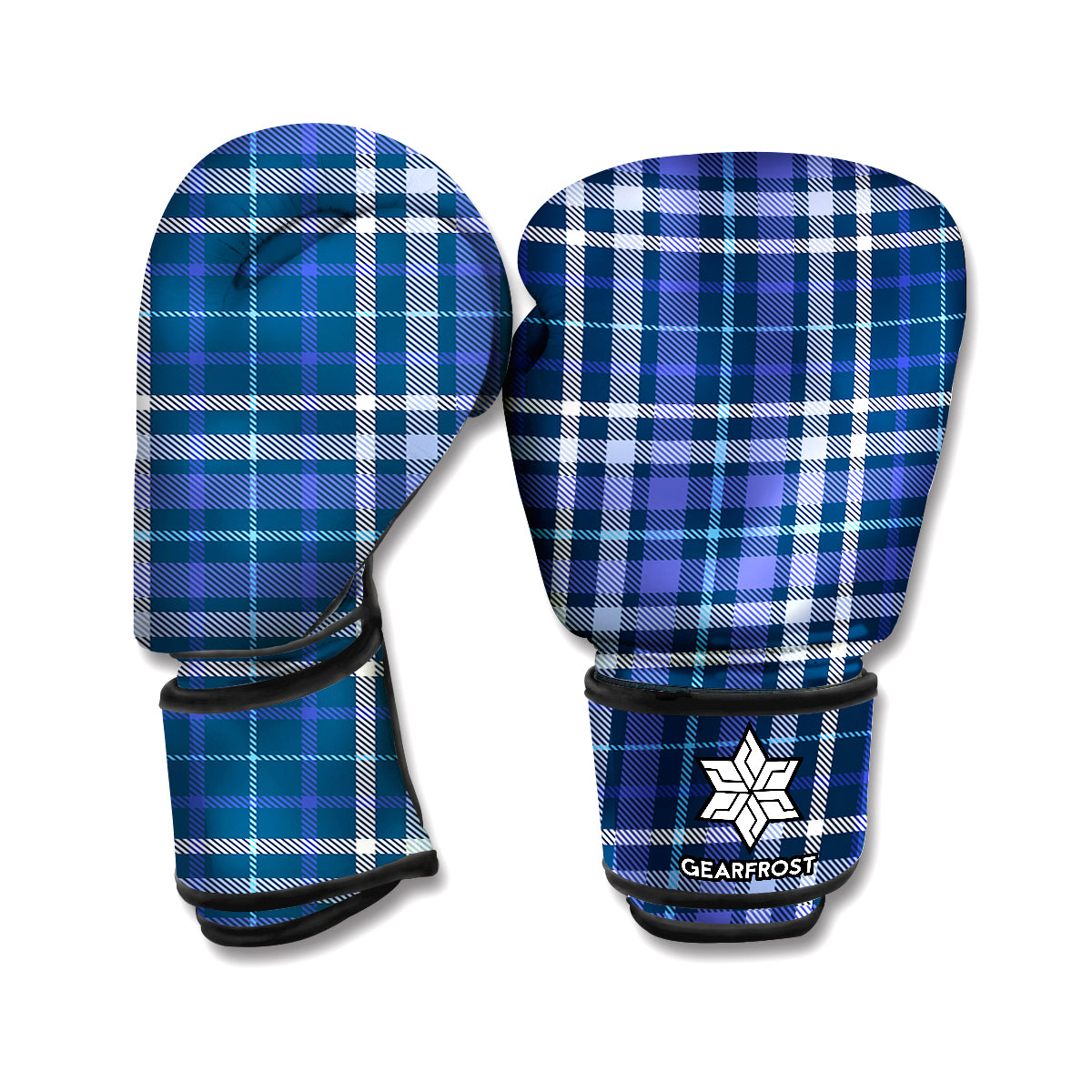 Blue Border Tartan Pattern Print Boxing Gloves