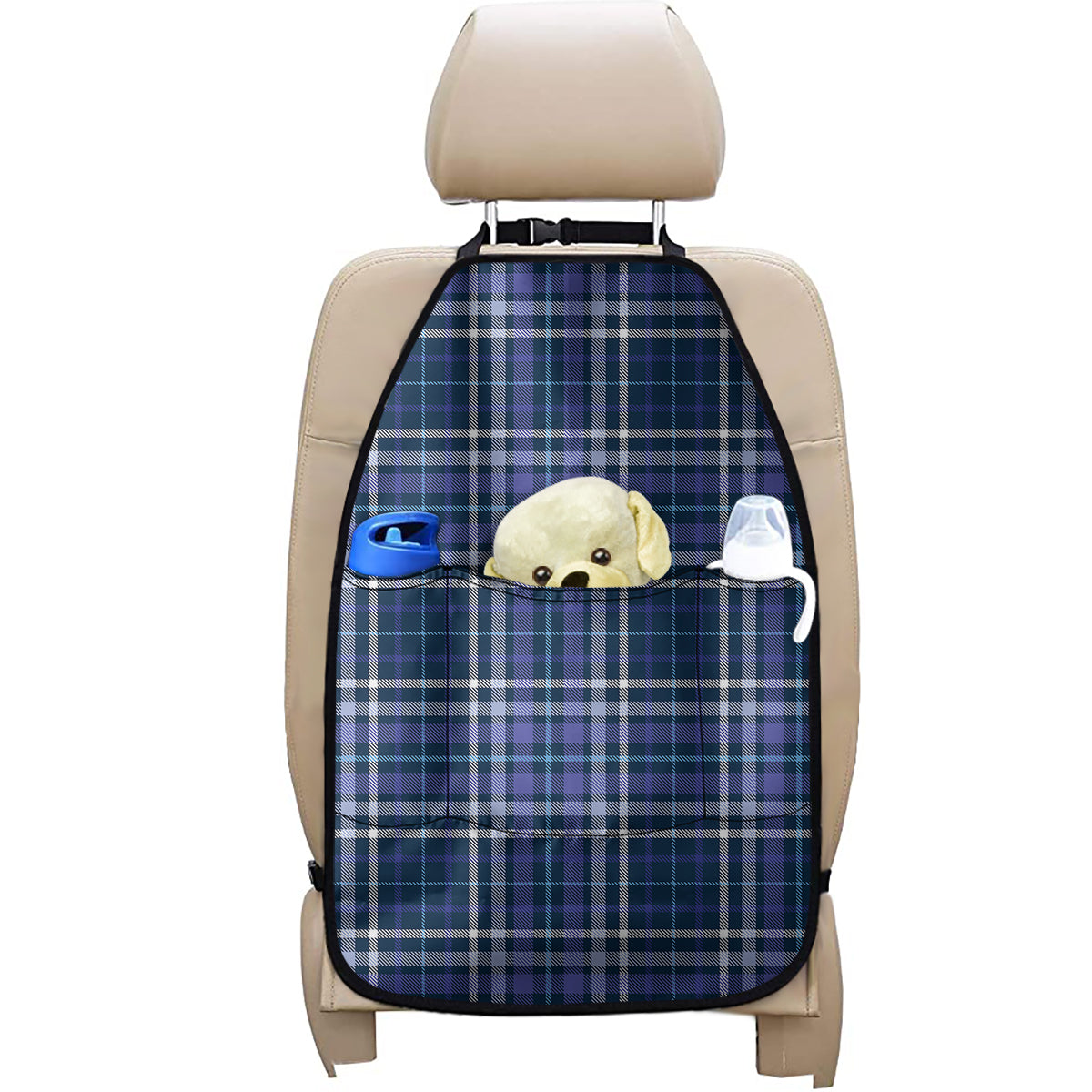 Blue Border Tartan Pattern Print Car Seat Organizers
