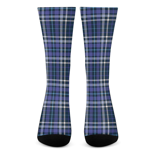 Blue Border Tartan Pattern Print Crew Socks
