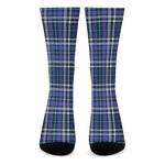 Blue Border Tartan Pattern Print Crew Socks