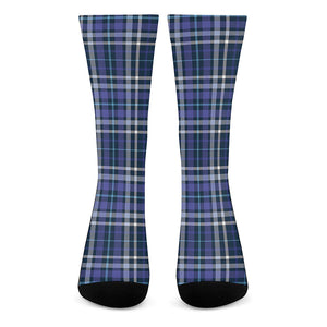 Blue Border Tartan Pattern Print Crew Socks