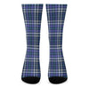 Blue Border Tartan Pattern Print Crew Socks