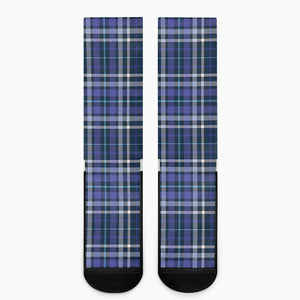 Blue Border Tartan Pattern Print Crew Socks