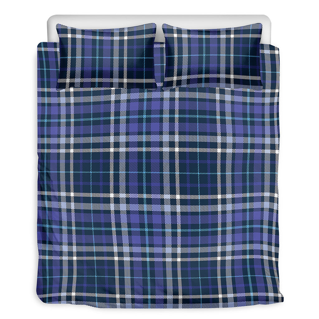 Blue Border Tartan Pattern Print Duvet Cover Bedding Set