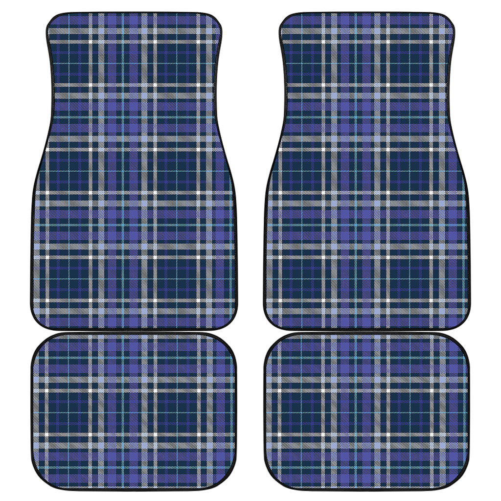 Blue Border Tartan Pattern Print Front and Back Car Floor Mats