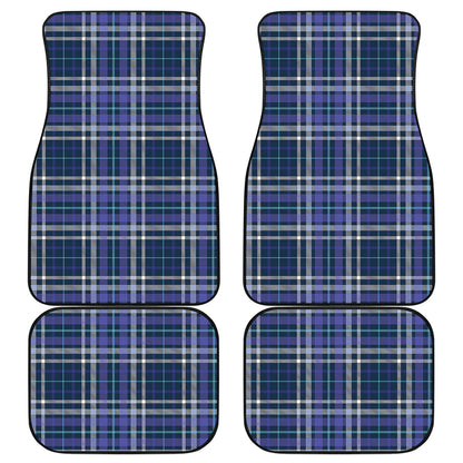 Blue Border Tartan Pattern Print Front and Back Car Floor Mats