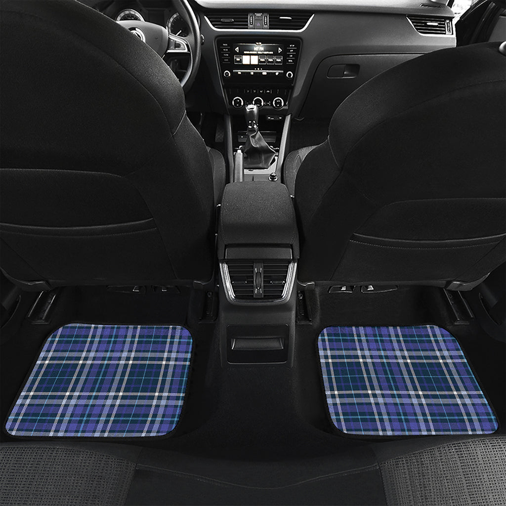 Blue Border Tartan Pattern Print Front and Back Car Floor Mats