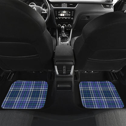 Blue Border Tartan Pattern Print Front and Back Car Floor Mats
