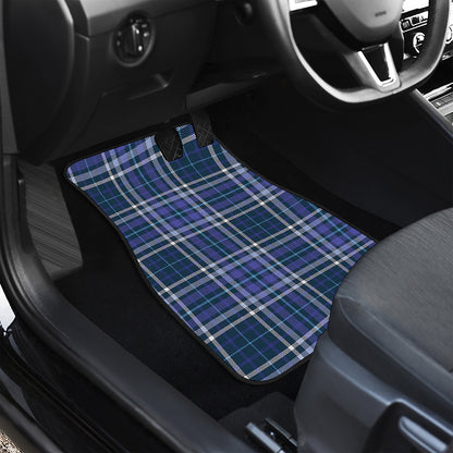 Blue Border Tartan Pattern Print Front and Back Car Floor Mats