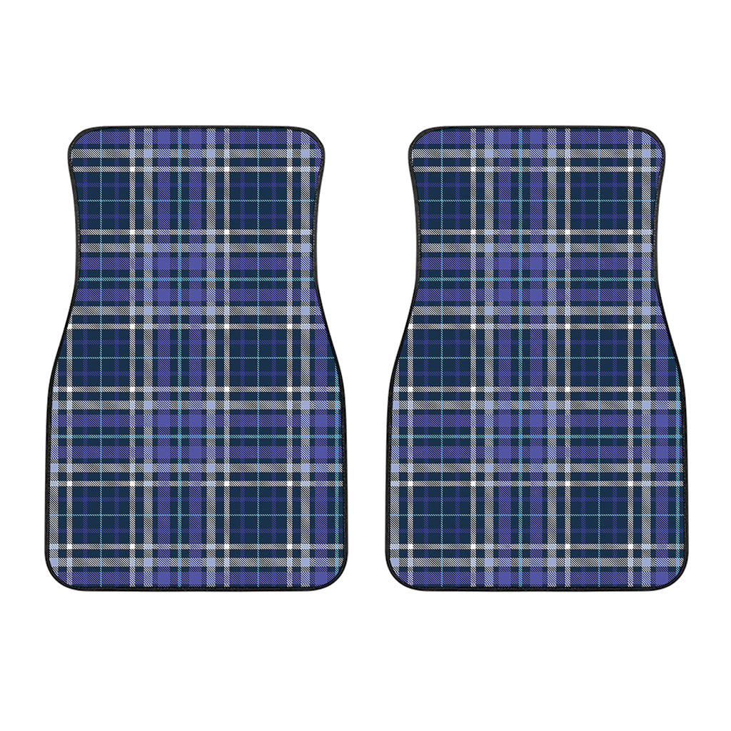 Blue Border Tartan Pattern Print Front Car Floor Mats