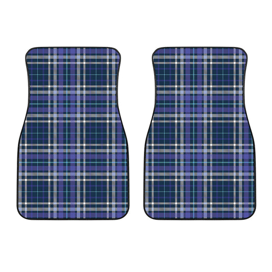 Blue Border Tartan Pattern Print Front Car Floor Mats