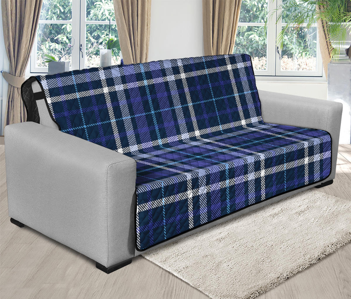 Blue Border Tartan Pattern Print Futon Protector