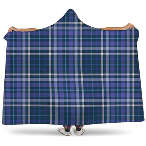 Blue Border Tartan Pattern Print Hooded Blanket