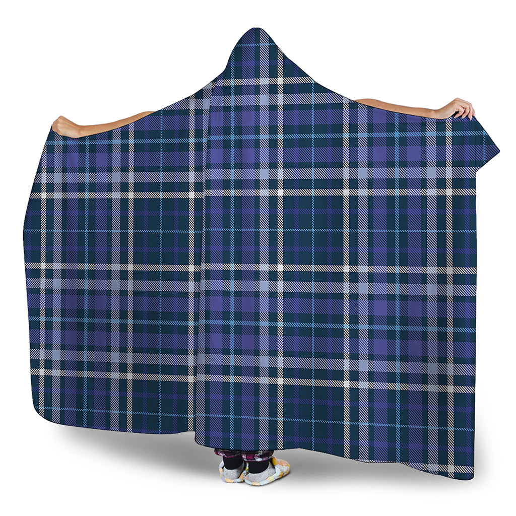 Blue Border Tartan Pattern Print Hooded Blanket