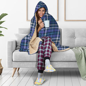 Blue Border Tartan Pattern Print Hooded Blanket