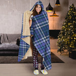 Blue Border Tartan Pattern Print Hooded Blanket