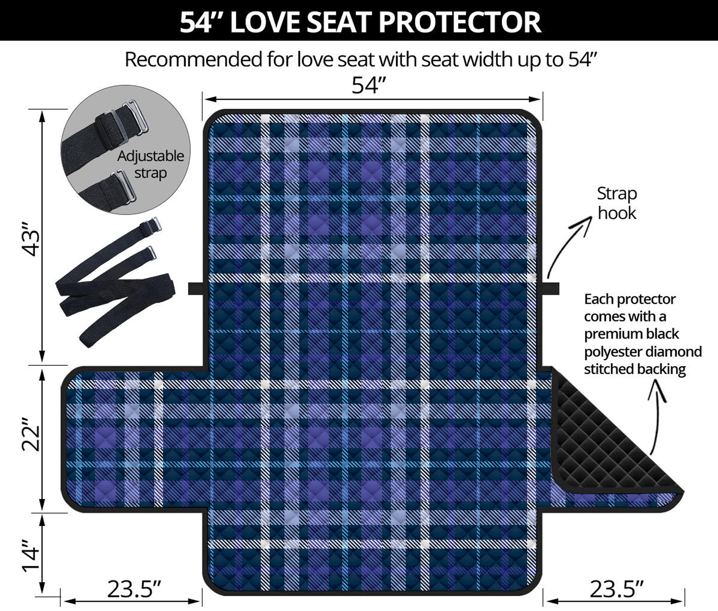 Blue Border Tartan Pattern Print Loveseat Protector