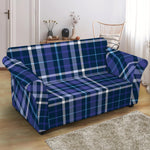 Blue Border Tartan Pattern Print Loveseat Slipcover