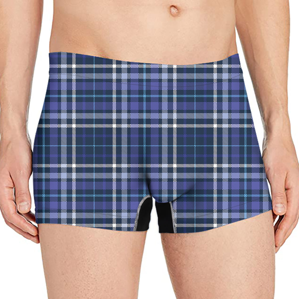 Blue Border Tartan Pattern Print Men's Boxer Briefs