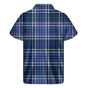Blue Border Tartan Pattern Print Men's Short Sleeve Shirt