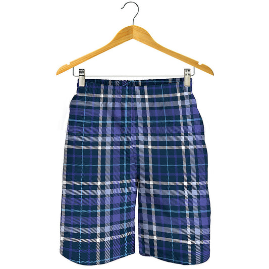 Blue Border Tartan Pattern Print Men's Shorts