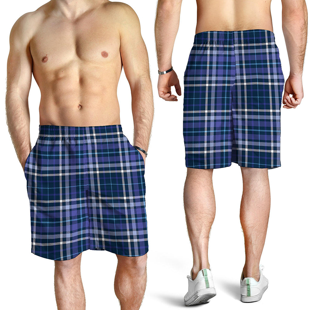 Blue Border Tartan Pattern Print Men's Shorts