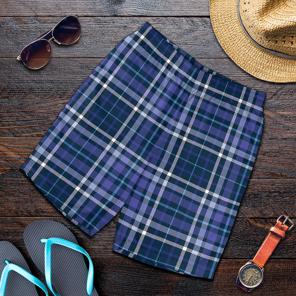 Blue Border Tartan Pattern Print Men's Shorts