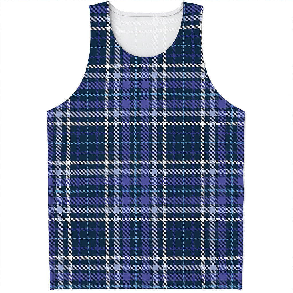 Blue Border Tartan Pattern Print Men's Tank Top