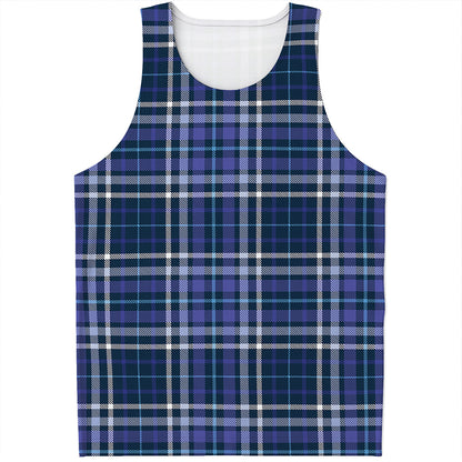Blue Border Tartan Pattern Print Men's Tank Top