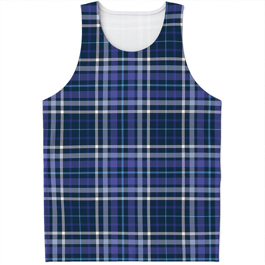 Blue Border Tartan Pattern Print Men's Tank Top