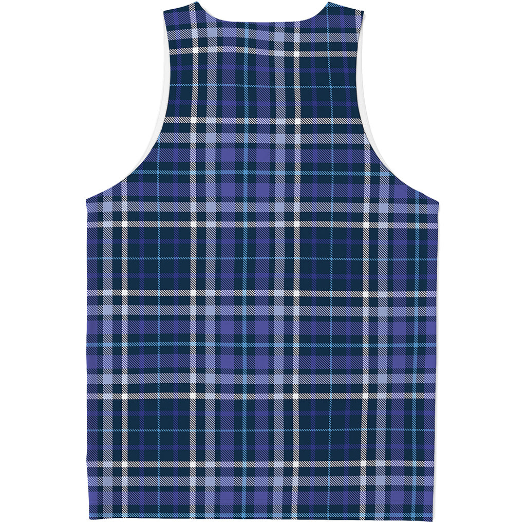 Blue Border Tartan Pattern Print Men's Tank Top
