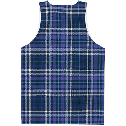 Blue Border Tartan Pattern Print Men's Tank Top
