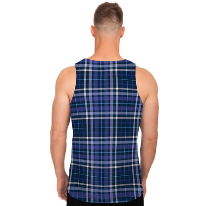 Blue Border Tartan Pattern Print Men's Tank Top