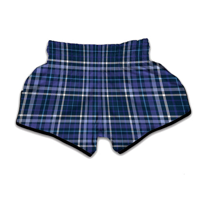 Blue Border Tartan Pattern Print Muay Thai Boxing Shorts