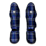 Blue Border Tartan Pattern Print Muay Thai Shin Guard