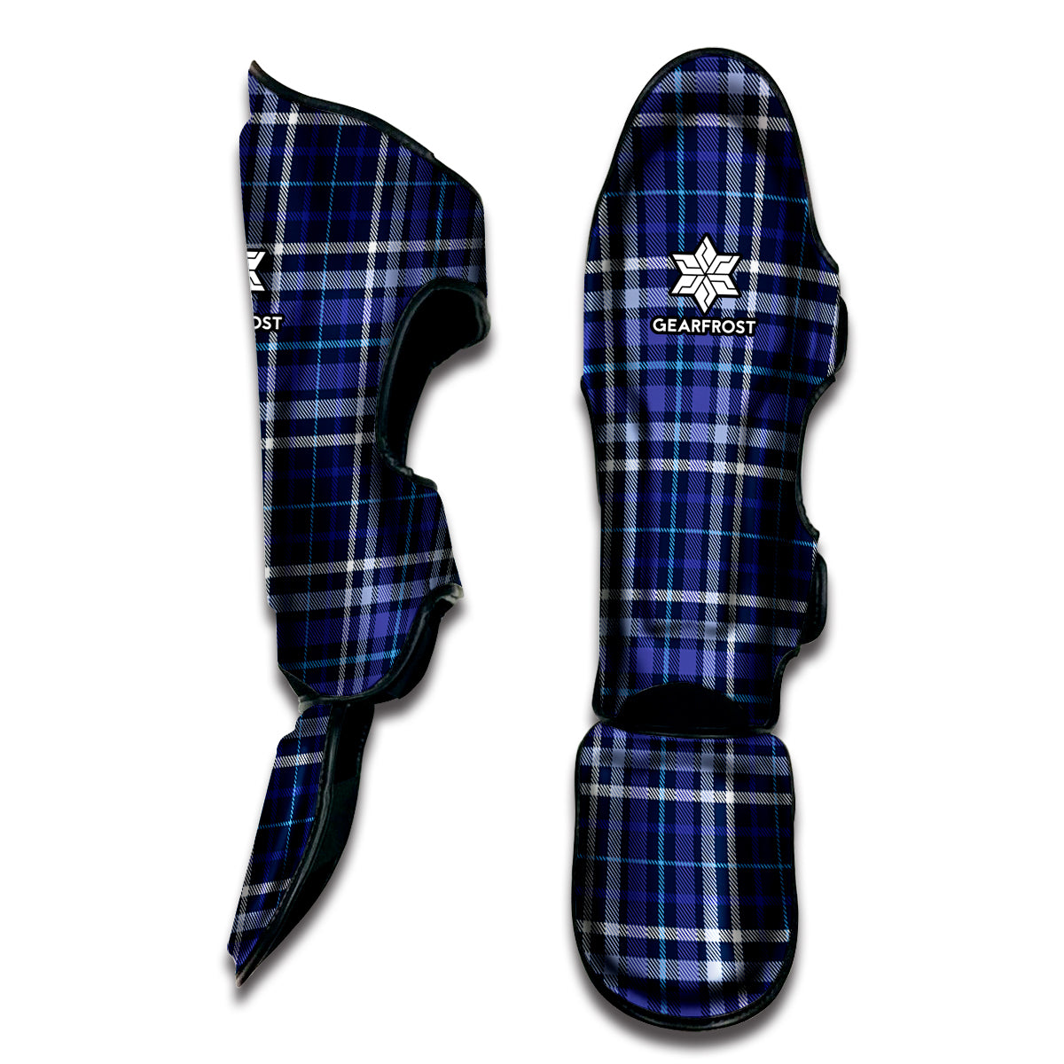 Blue Border Tartan Pattern Print Muay Thai Shin Guard