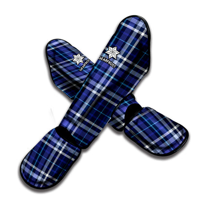 Blue Border Tartan Pattern Print Muay Thai Shin Guard