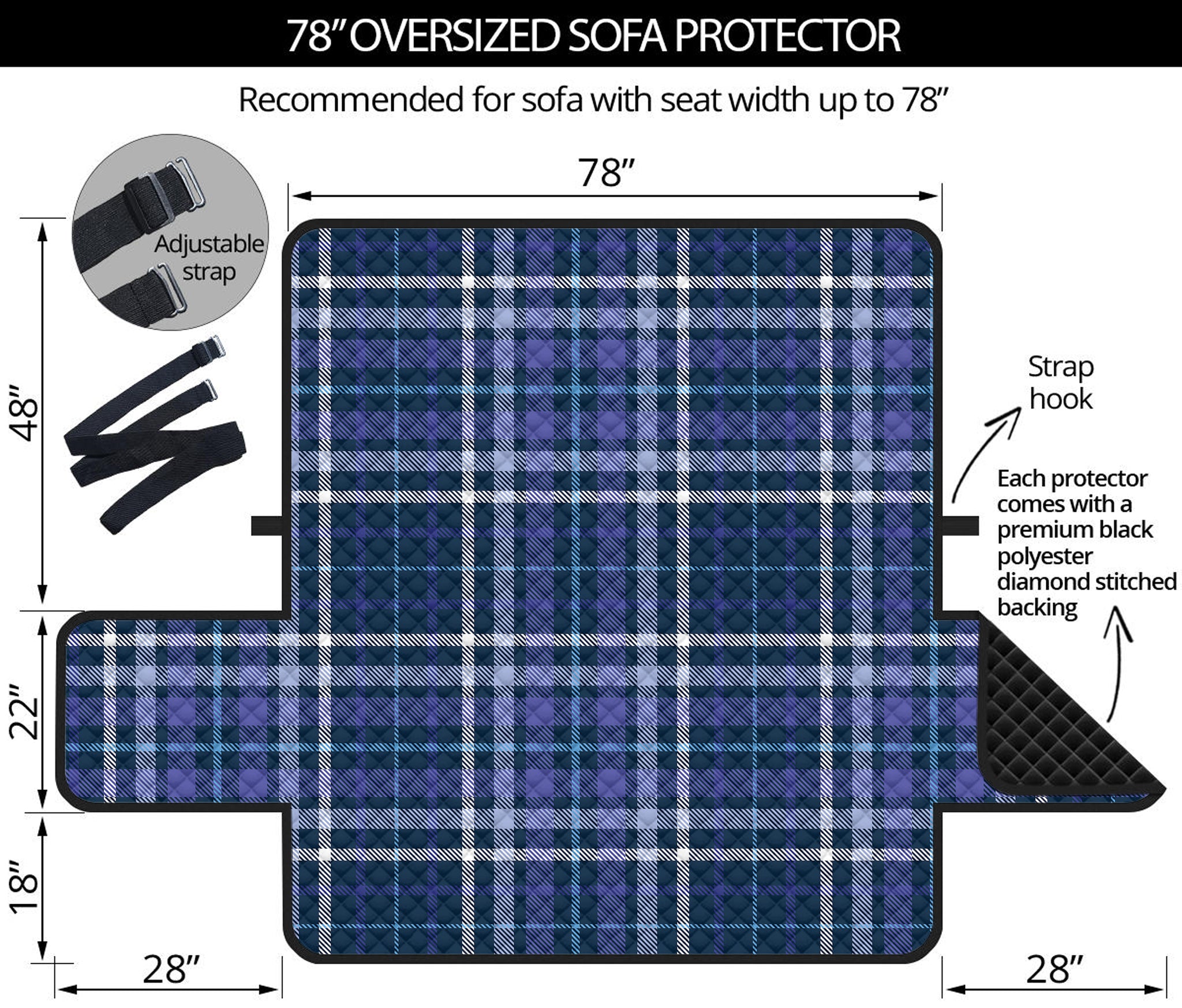 Blue Border Tartan Pattern Print Oversized Sofa Protector